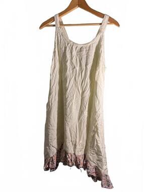 Raya Sun Y2k Cream Sleeveless Dress/ Floral Ruffle/ Tie Back /Embroidery L